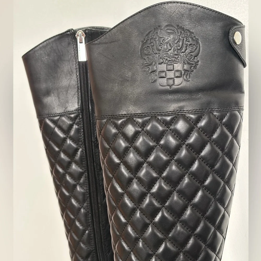 Vince Camuto Black Quilted Leather Riding Boots - Size 6M